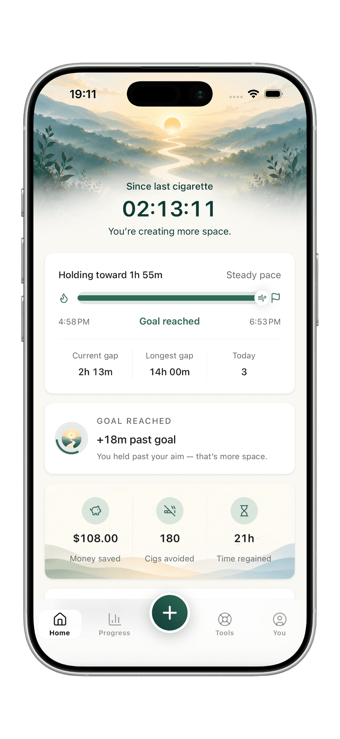 Fumora Home screen showing a stretch goal reached and more space created.